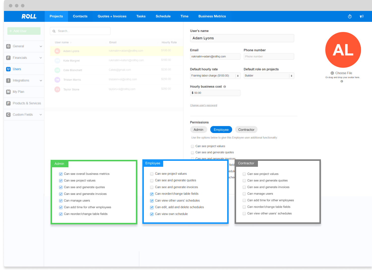Employee Permissions Screenshot