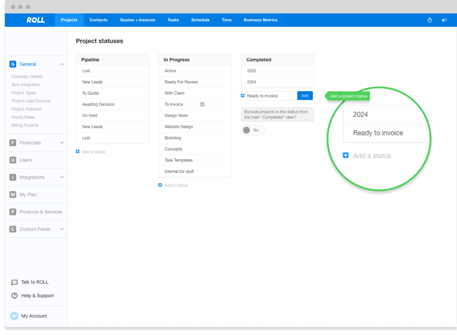 Project Statuses Screenshot
