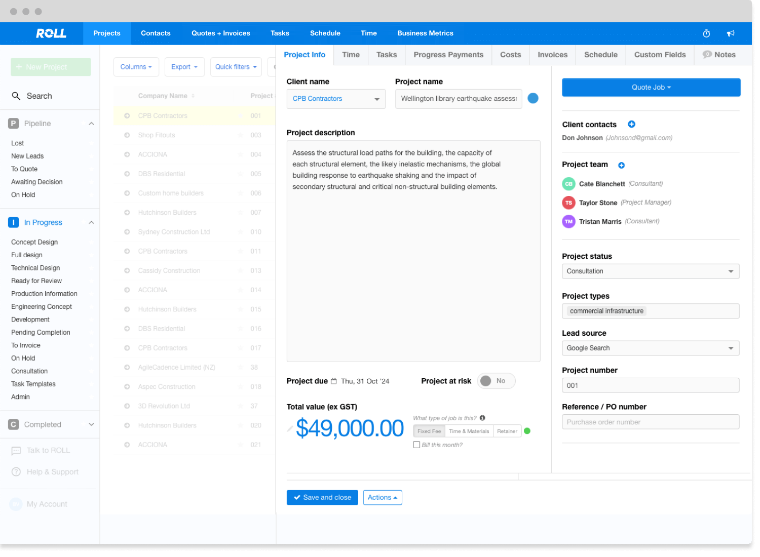 Project Management Screenshot