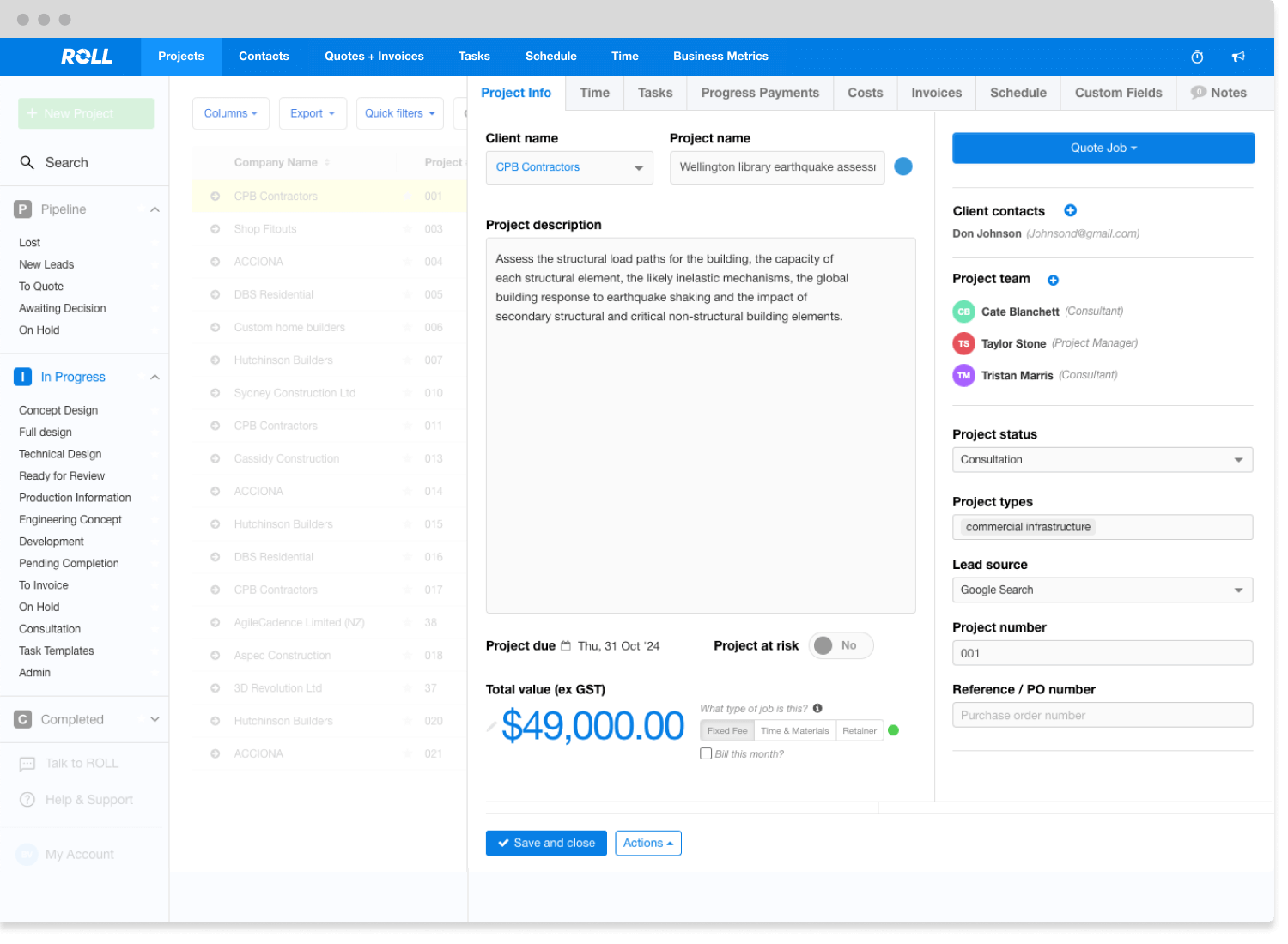 Project Management Screenshot