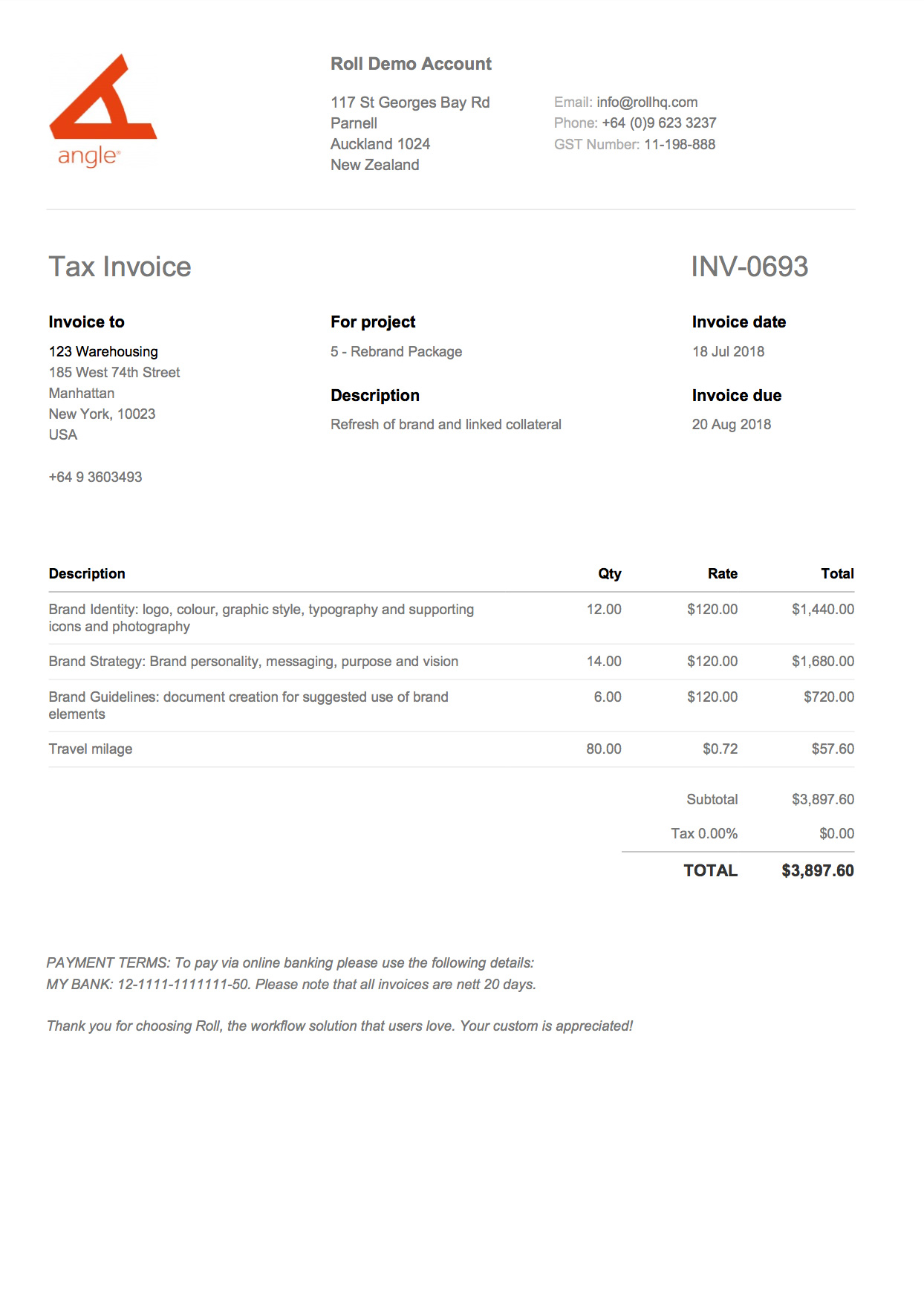 Roll's one click invoice